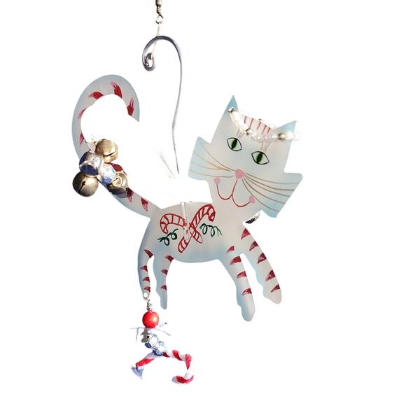 Karen rossi kitty Peppermint Angel Cat Christmas metal ornament - Picture 4 of 5